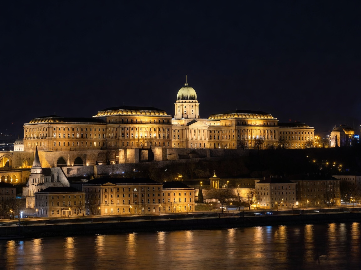 Buda Castle Palace Illuminated at Night in Budapest