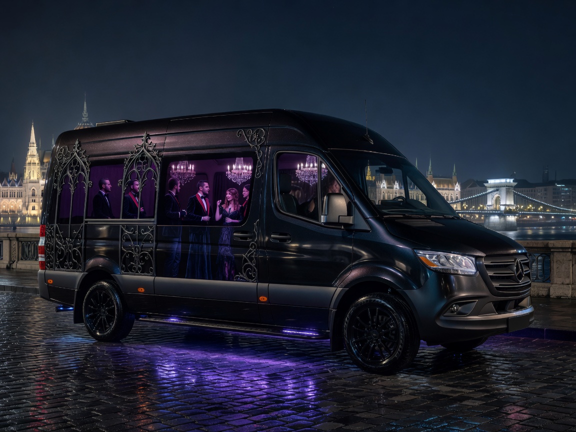 Gothic Sovereign Luxury Party Sprinter Van Budapest Night