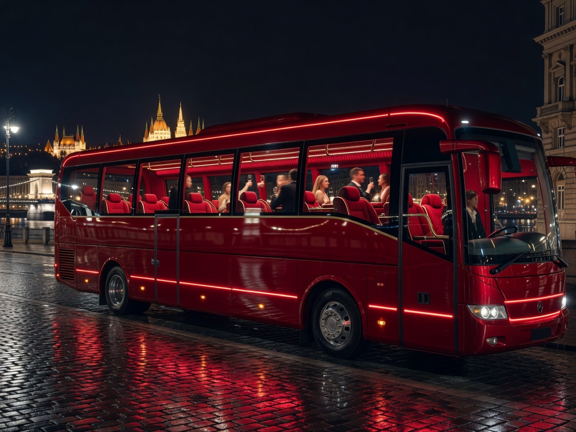 Imperial Ruby Luxury Party Bus Budapest Exterior Night